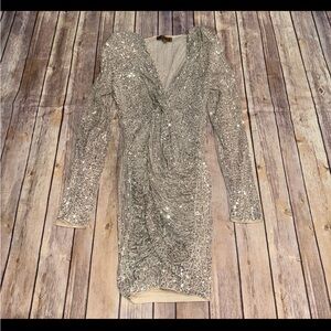 Elegant Long Sleeve Silver Sequin Dress